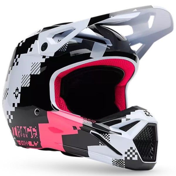 Casque de Motocross V1 Digi Image Fox noir et rose, de 3/4