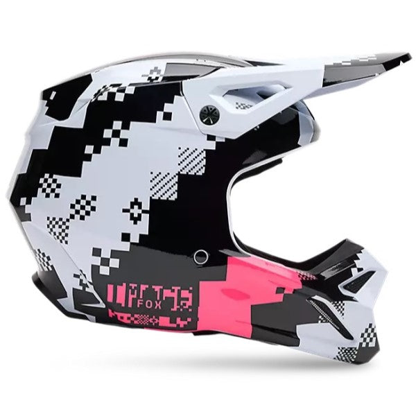 Casque de Motocross V1 Digi Image Fox noir et rose, de côté