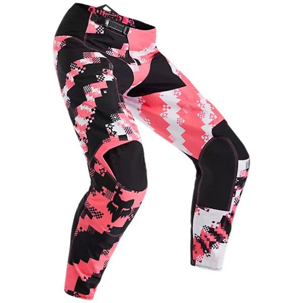 Pantalon de Motocross 180 Digi Image Fox noir et rose, de face