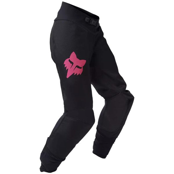 Pantalon de Motocross 180 Blackout Femme Fox noir et rose, de face