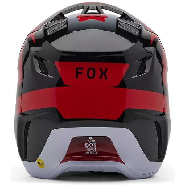 Casque de Motocross V3 Divider Fox noir et rouge, arrière