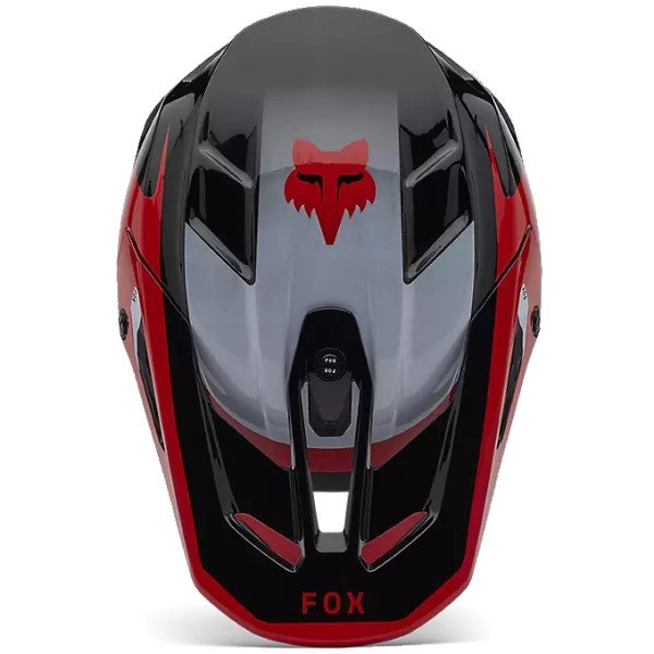 Casque de Motocross V3 Divider Fox noir et rouge, dessus