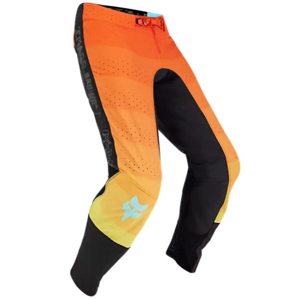 Pantalon de Motocross Flexair Grid Fox noir et orange, de face