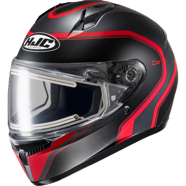 Casque Intégral de Motoneige C10 ELIE Noir/Rouge, visière double électrique