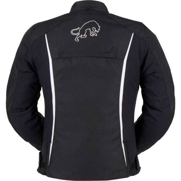 Manteau de Moto Odessa Femme Noir/Blanc de dos