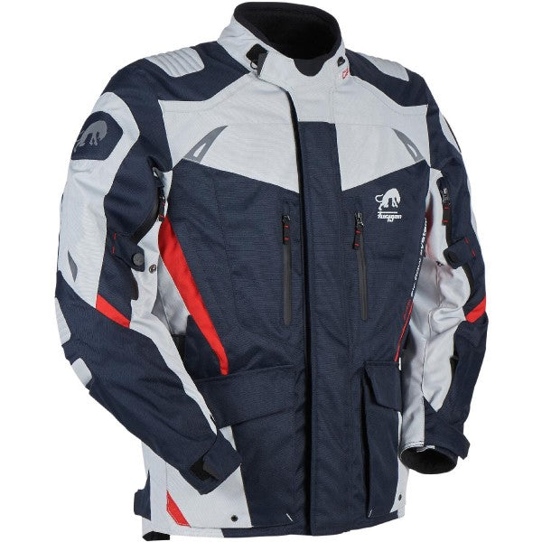 Manteau de Moto Apalaches Bleu/Blanc/Rouge incliné de face