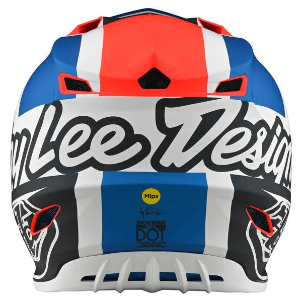 Casque de Motocross SE4 Polyacrylite Quattro Troy Lee Designs orange et bleu, arrière