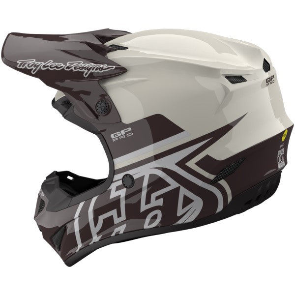 Casque de Motocross GP Pro Mono MIPS Blanc/Gris incliné de dos à droite
