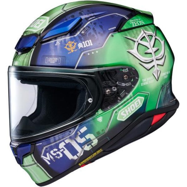 Casque Intégral de Moto RF-1400 MS-05 Zaku 1, Bleu/Vert, de profil