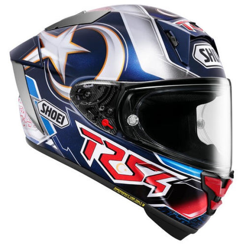 Casque Intégral de Moto X-Fifteen Toprak/Shoei/bleu rouge, coté droit
