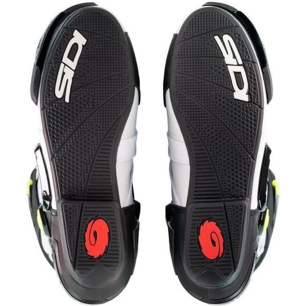 Bottes de Moto Rex Noir/Blanc/Jaune en paire de dessous