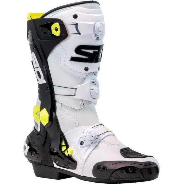 Bottes de Moto Rex Noir/Blanc/Jaune incliné de face