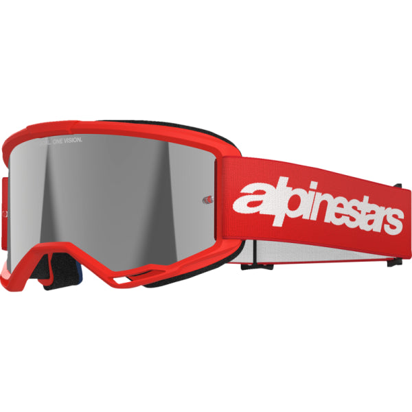 Lunette de Motocross Vision 3 Wordmark Lentille Miroir Alpinestars rouge