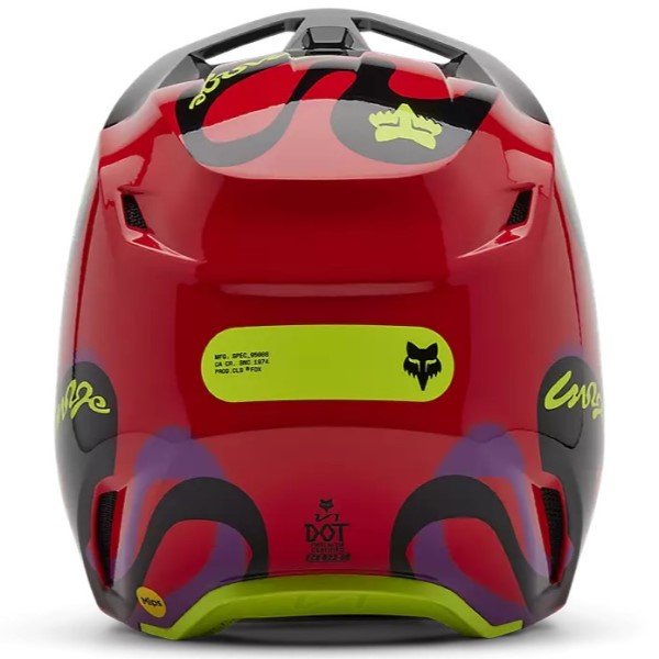 Casque de Motocross V1 Emotion Fox rouge, arrière