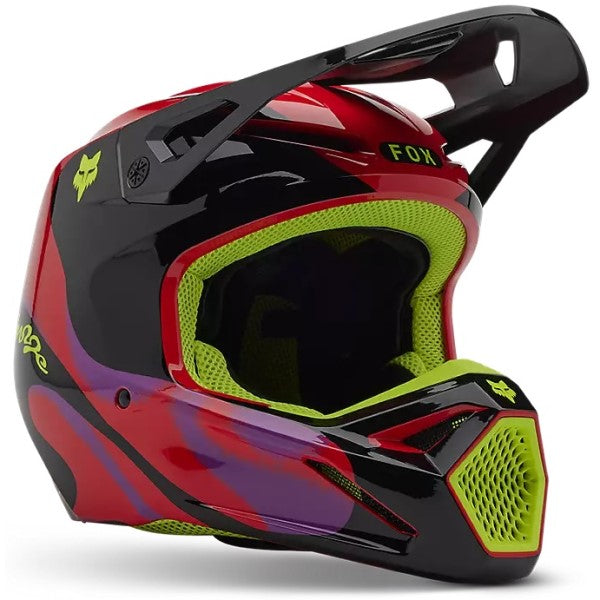 Casque de Motocross V1 Emotion Fox rouge, de 3/4