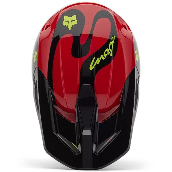 Casque de Motocross V1 Emotion Fox rouge, dessus