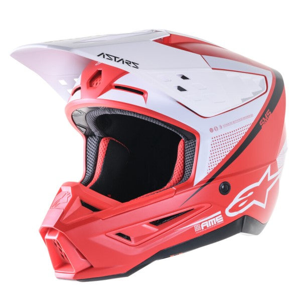 Casque de Motocross SM5 Rayon Alpinestars rouge et blanc, côté gauche