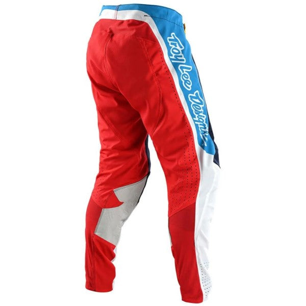 Pantalon de Motocross SE Pro Quattro Troy Lee Designs bleu et rouge, de dos