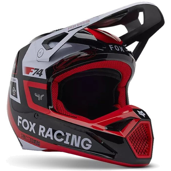 Casque de Motocross V1 Race Spec Junior Rouge Noir, de face