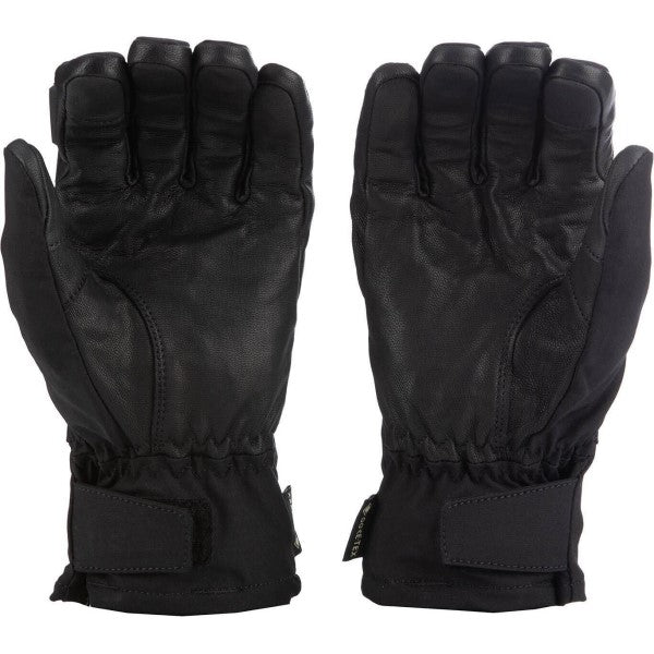 Black technical winter riding gloves with articulated fingers and adjustable cuffs