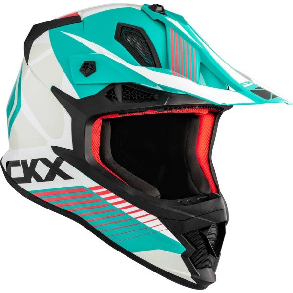 Casque de Motocross TX319 Podium Bleu/Blanc incliné de gauche