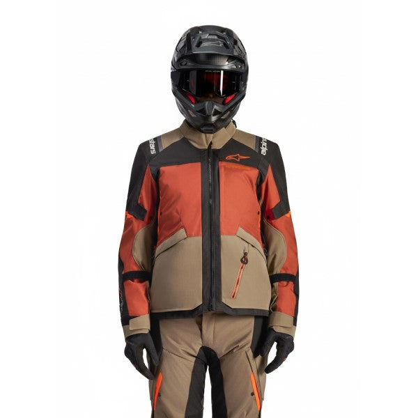 Manteau de Moto Andes V4 Drystar Brun/Orange, de face