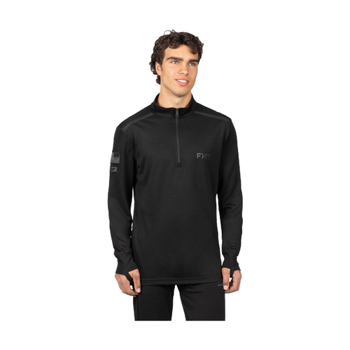 Chandail Sous-vêtements de Motoneige Vapor Merino 1/4 Zip/FXR/noir, de face