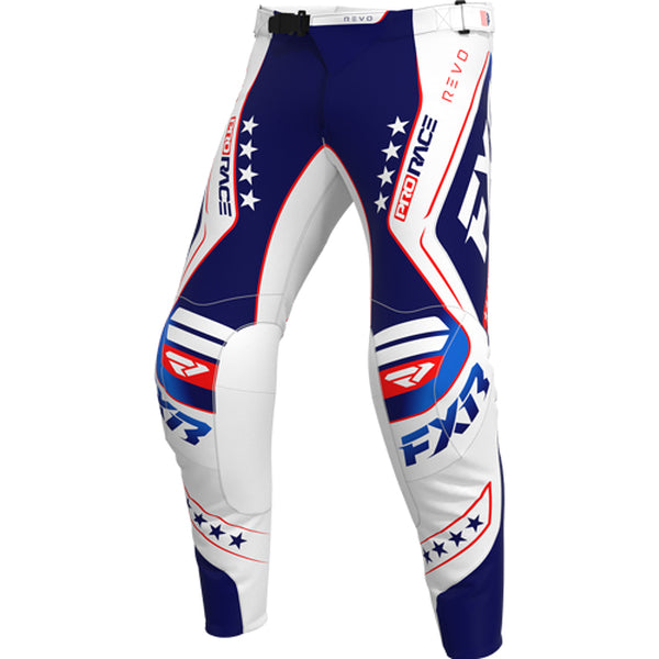 Pantalon de Motocross Revo Patriot MX 26.5 Bleu/Blanc, de face