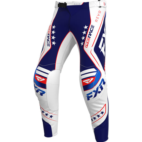 Pantalon de Motocross Revo Patriot MX 26.5 Bleu/Blanc, de face