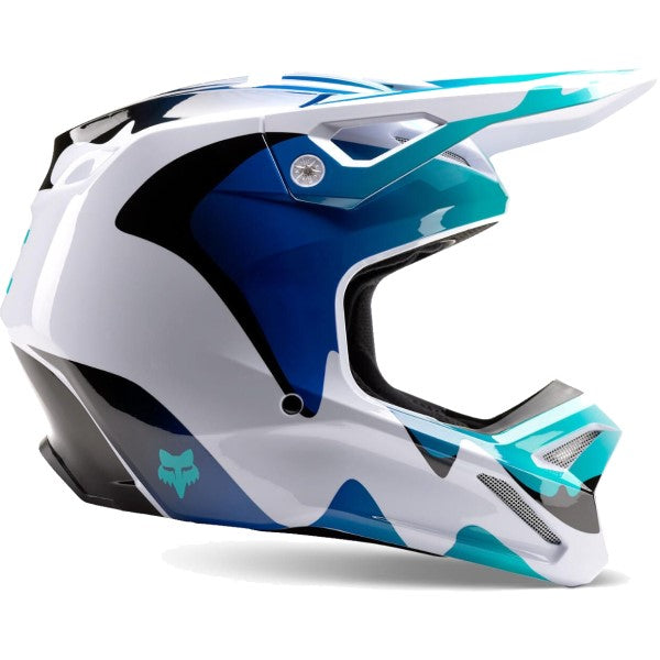 Casque de Motocross V1 Kozmik Bleu/Blanc de gauche