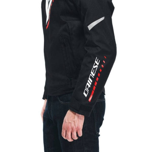 Manteau de Moto Dainese Veloce D-Dry Noir Blanc Rouge Bras Gauche