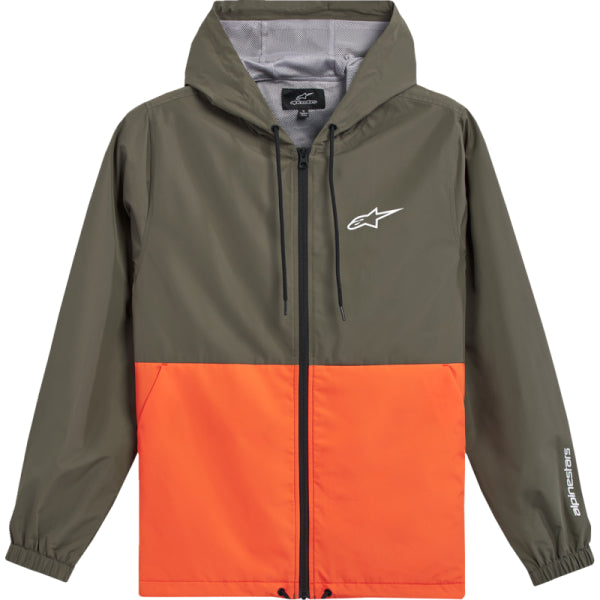 Manteau Coupe-Vent Speeder Alpinestars vert et orange, de face