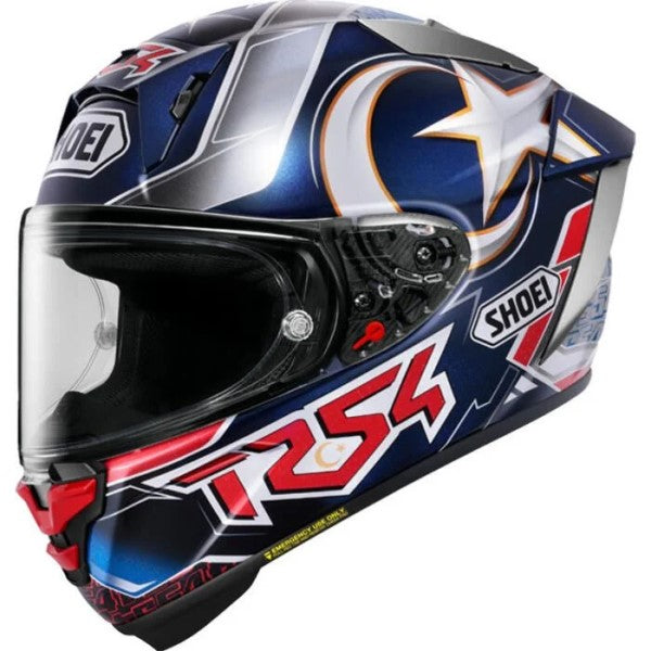 Casque Intégral de Moto X-Fifteen Toprak/Shoei/bleu rouge, coté gauche