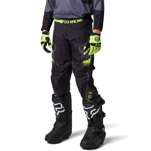 Pantalon de Motocross 360 Vizen Junior Noir/Jaune incliné de face