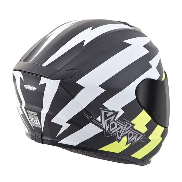 Casque Intégral de Moto EXO-R420 Tracker Noir/Blanc/Jaune incliné de dos