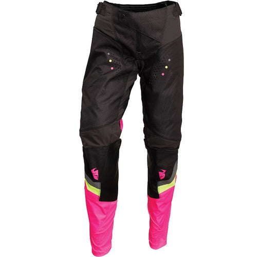 Pantalon de Motocross Pulse Rev Femme noir rose, de face