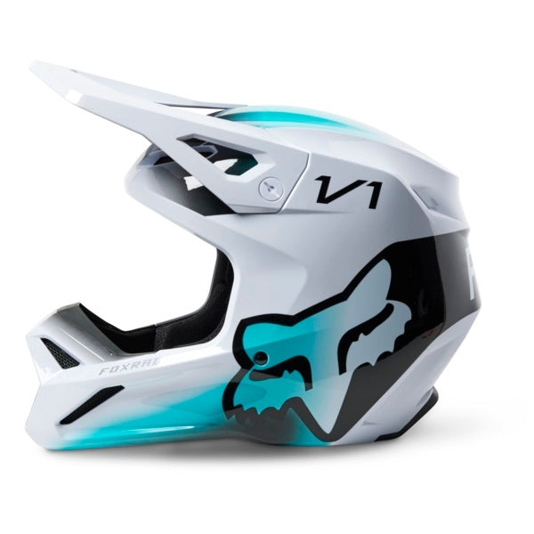 Casque de Motocross FOX V1 Toxsyk Blanc Gauche