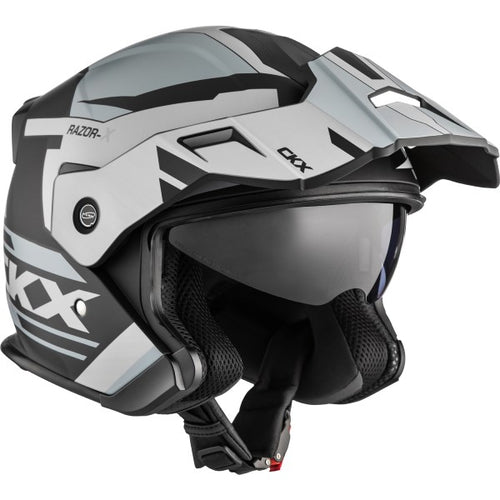 Casque Ouvert de Moto Razor X Slant, gris  de face