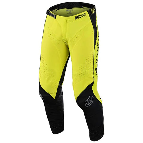Pantalon de Motocross SE Pro Drop In Troy Lee Designs jaune et noir, de face