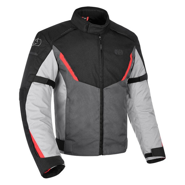 Manteau de Moto Delta Tech 1.0| Noir, gris  et rouge, de face