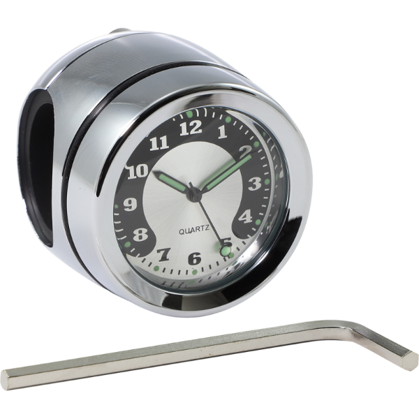 Horloge Pour Guidon De Moto 7/8" 1" - Cadran Précis Étanche, Alliage Aluminium Chromé Avec Lumière Nocturne